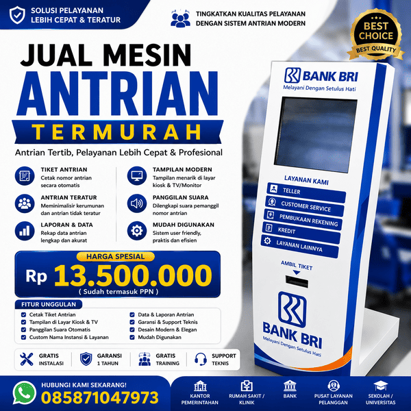Jual Mesin Antrian Bank BRI