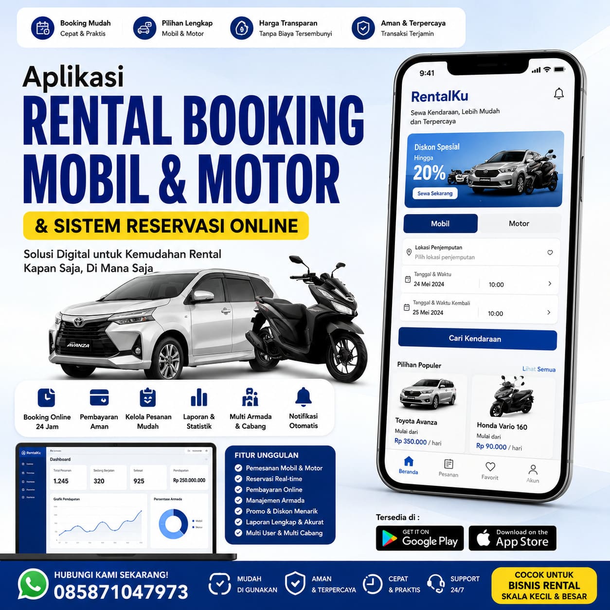 Aplikasi Rental Booking Mobil Motor & Sistem Reservasi Online