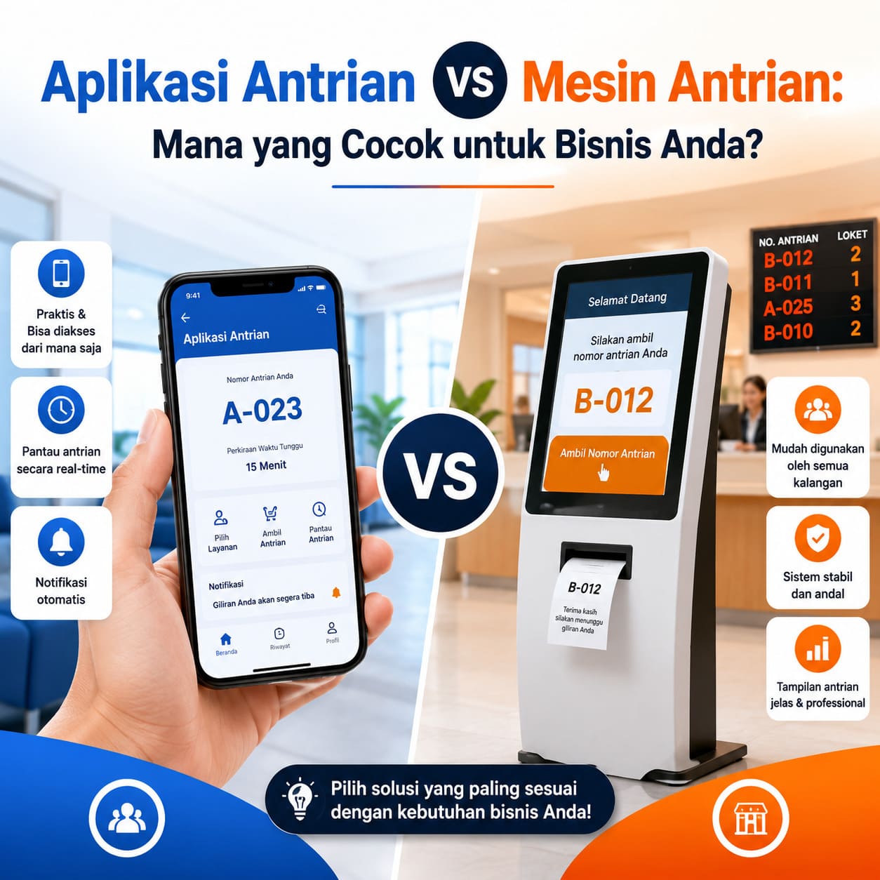 Aplikasi Antrian vs Mesin Antrian: Mana yang Cocok untuk Bisnis Anda?