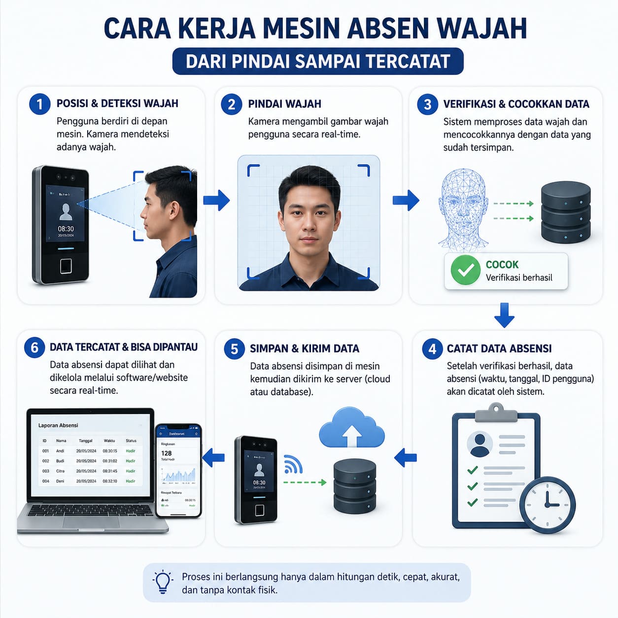 Cara Kerja Mesin Absen Wajah dari Pindai sampai Tercatat
